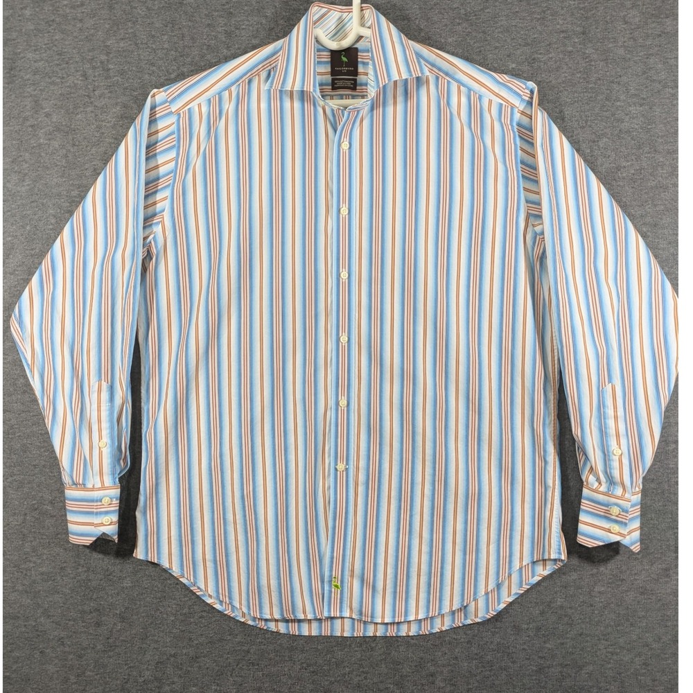 Tailorbyrd‎ Mens White Blue Striped Button Down Long Sleeve 100% Cotton Size L